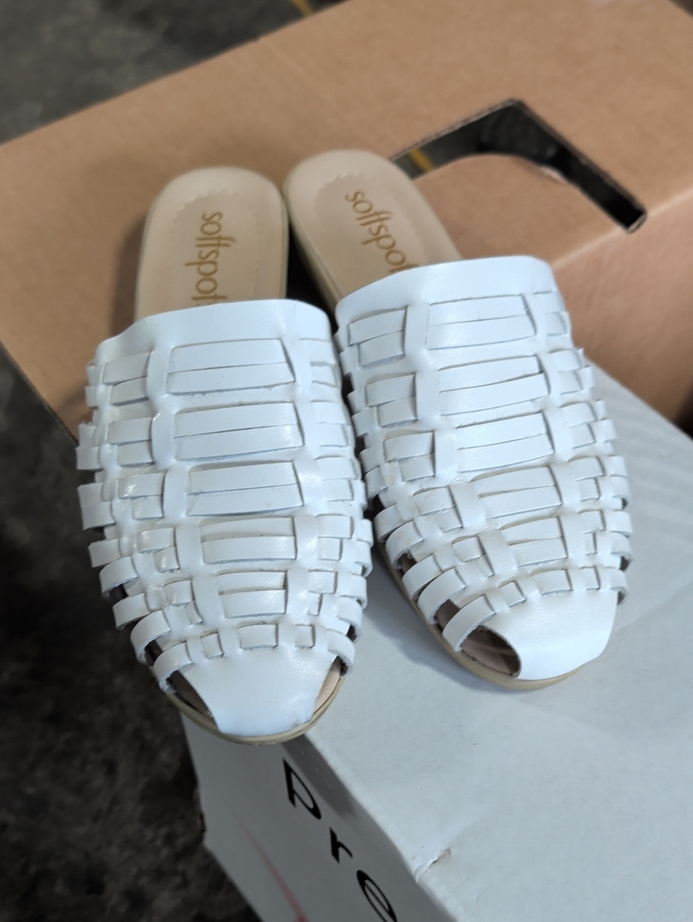Softspots White Woven Leather Slide Sandals
